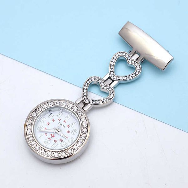 new rolling diamond nurse watch hanging chest watch doctor nurse portable pocket watch women's rhinestone watch, Slivery;black